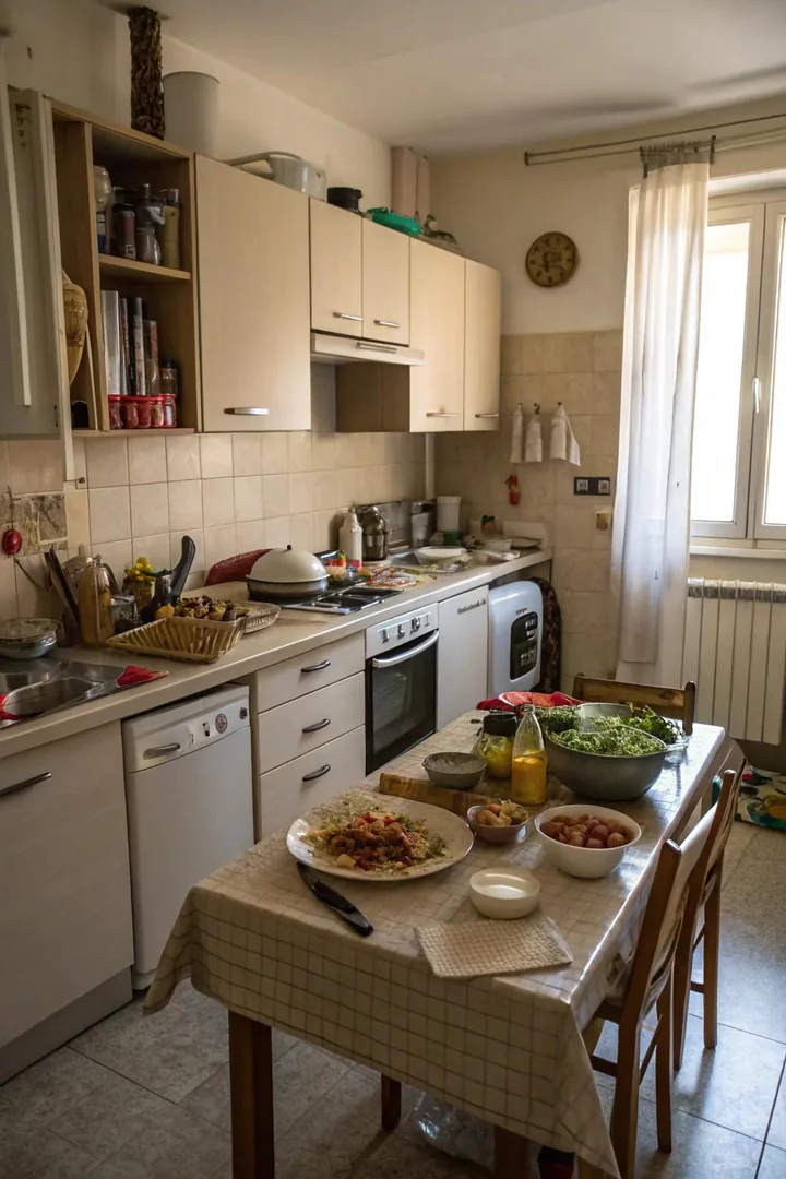 Multi-function furniture in a small kitchen remodel.