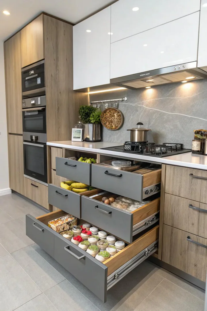 Maximized storage solutions in a remodeled kitchen.