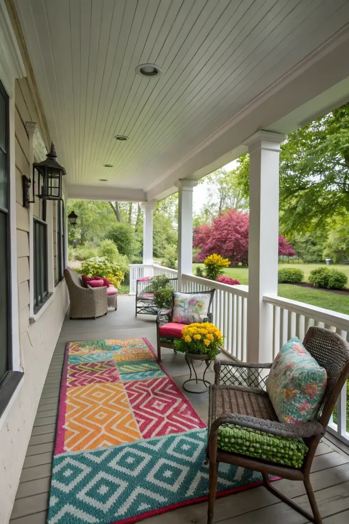 Outdoor Rugs on L-Shaped Porch