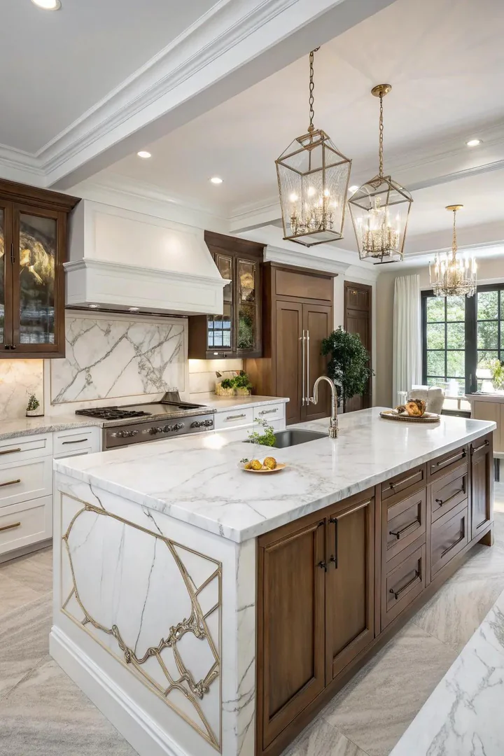 Natural quartzite white kitchen countertop.