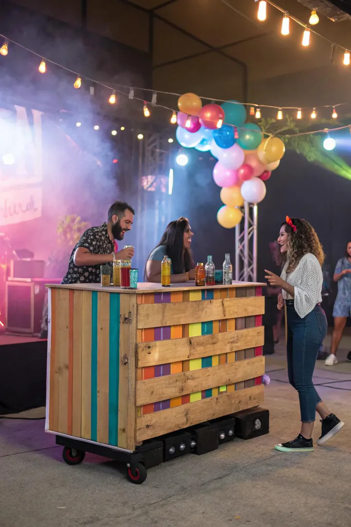 Pallet bar on locking caster wheels for easy repositioning around a patio