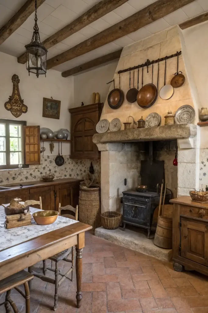 Antique accents in a French country kitchen.