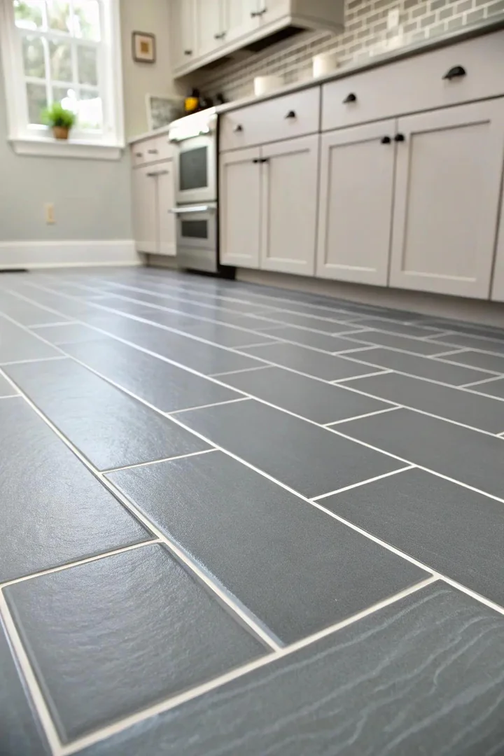 Peel-and-stick vinyl floor tiles in a checkerboard pattern