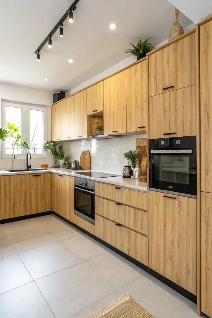 Bamboo kitchen cabinets.