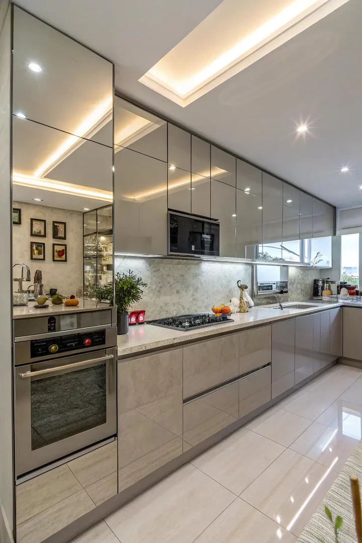 Mirror placed strategically in a windowless kitchen.