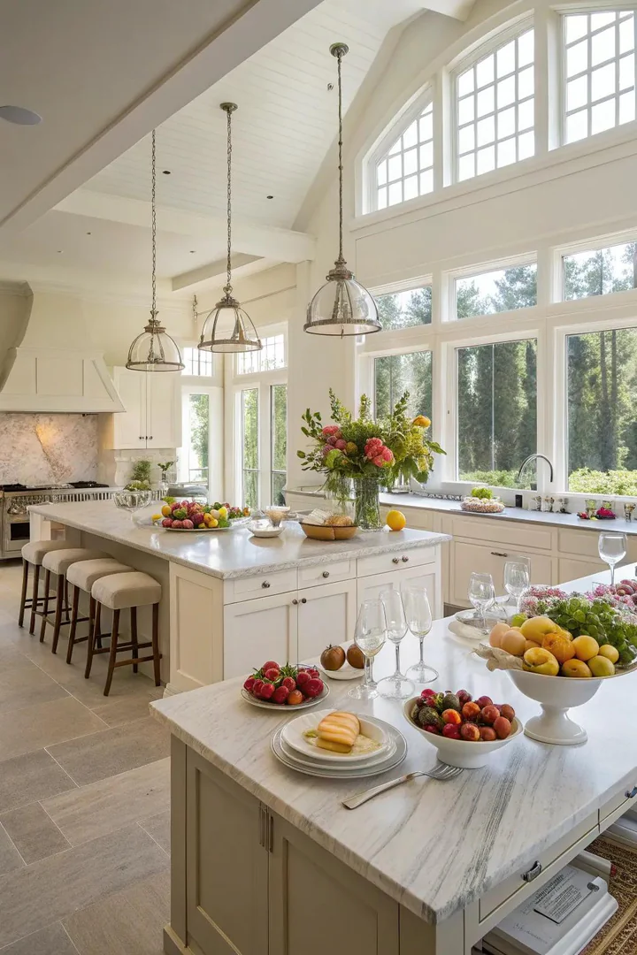 Kitchen with two parallel islands for extra workspace