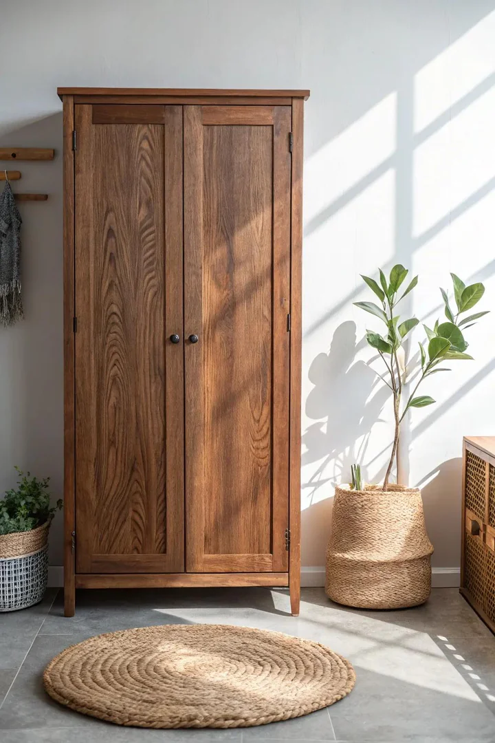 Warm wood-tone painted finish kitchen cabinets.