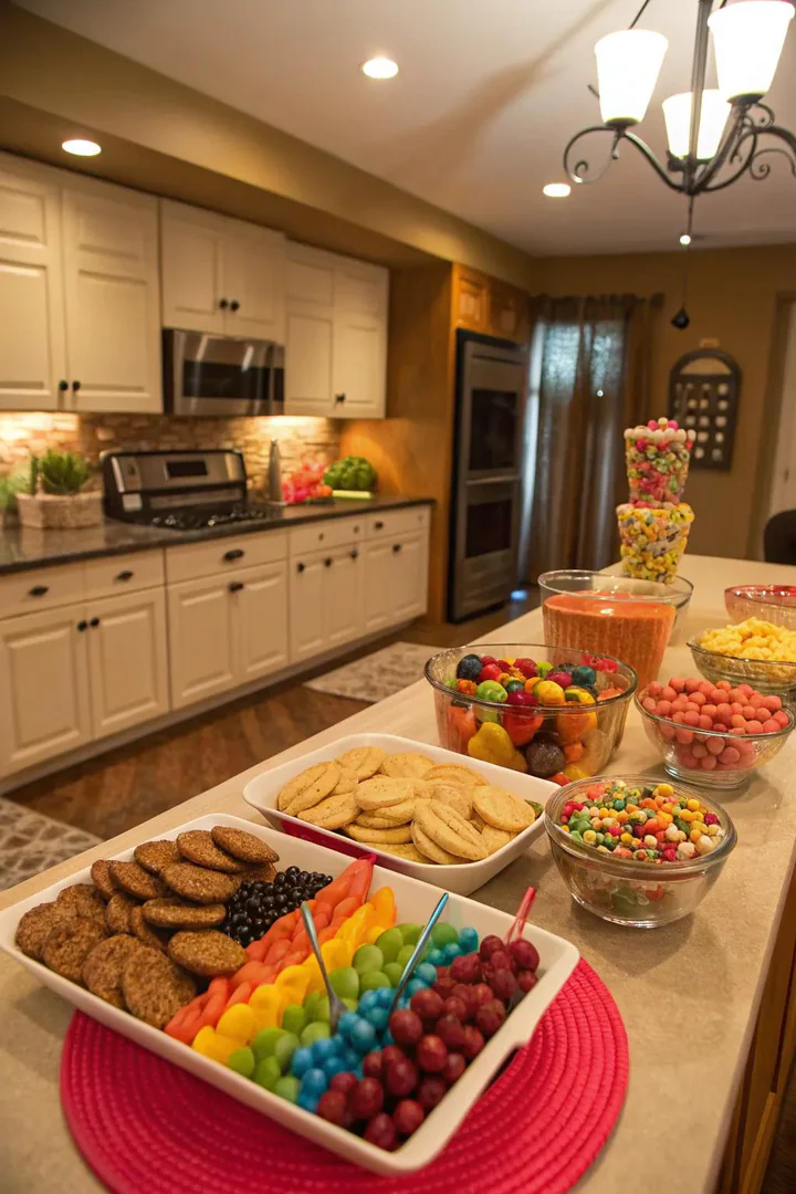 Compact basement snack bar with mini fridge, microwave, and open shelving