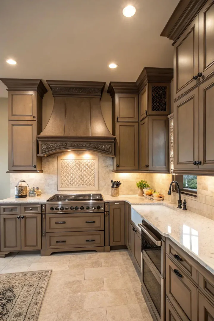 A matching range hood creates a cohesive kitchen design.