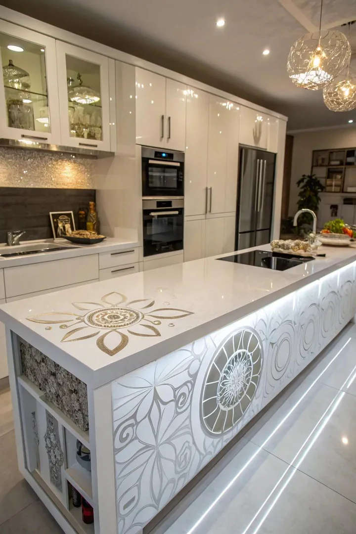 White resin composite kitchen countertop.