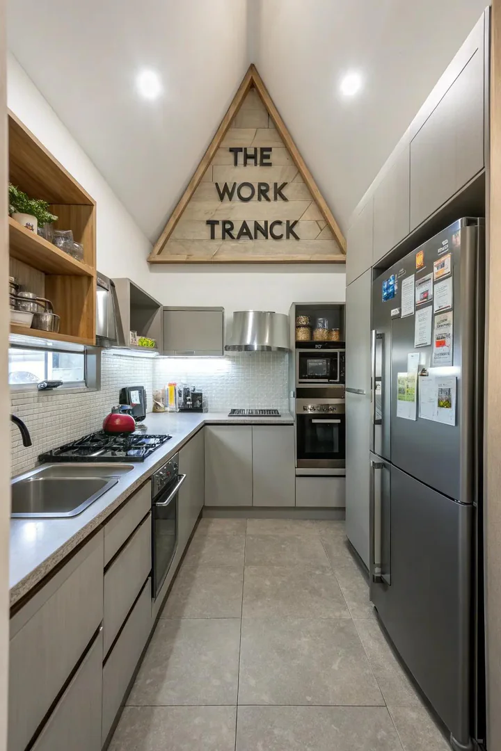Kitchen layout optimized around the work triangle.