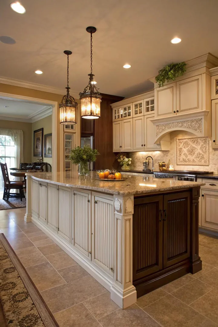 Wainscoted kitchen island design.