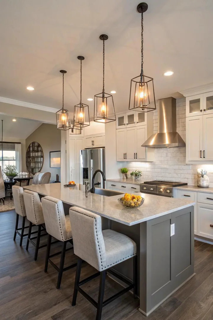 Pendant lights add charm and focus to any kitchen island.