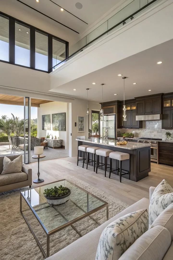 Open layouts create a seamless transition from the kitchen to living areas, perfect for entertaining.