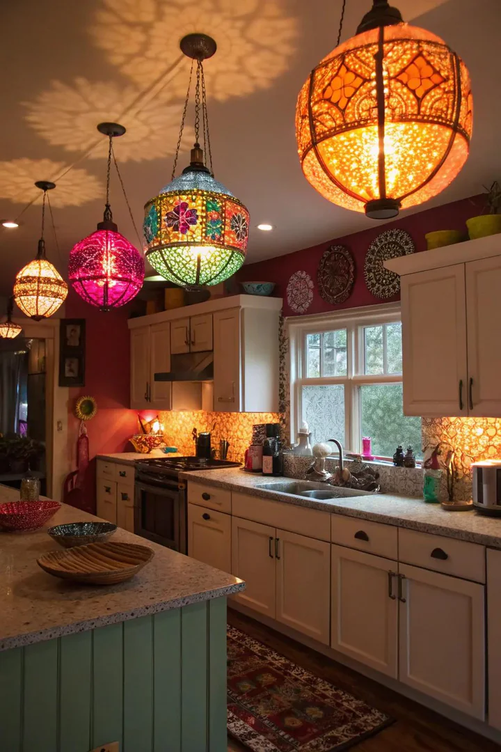 Colorful lighting fixtures bring personality to your kitchen.