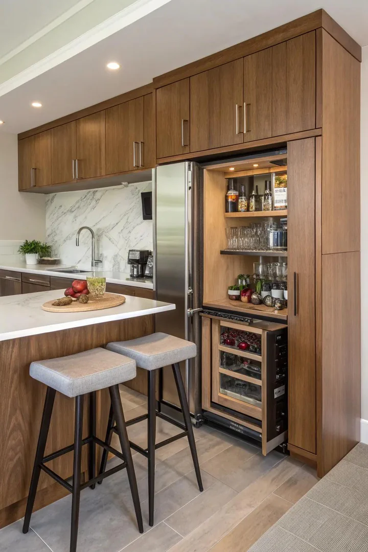 A hidden fold-out kitchen bar revealing extra functionality.