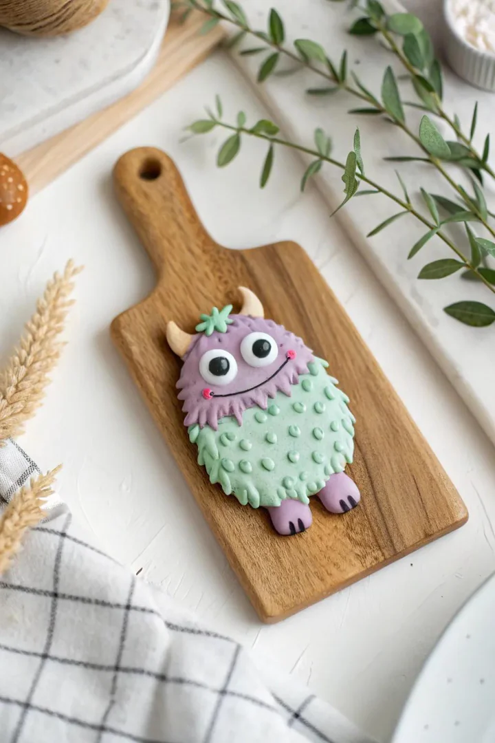 Add a touch of whimsy to your decor with this adorable monster magnet, perfect for a playful twist in your minimalist kitchen.