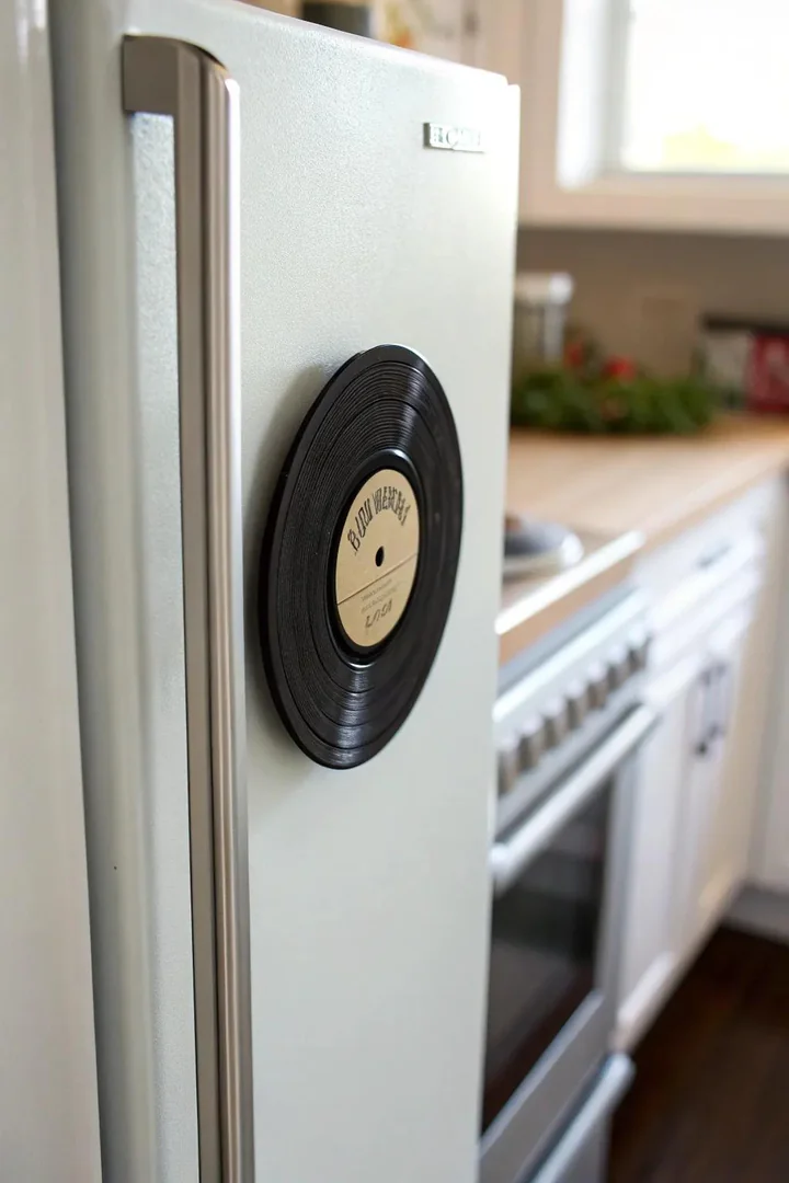 Bring a touch of vintage flair to your kitchen with this retro vinyl record magnet. Perfect for music lovers and design enthusiasts alike!