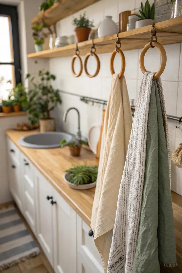 Wooden rings for a natural and eco-friendly towel solution.