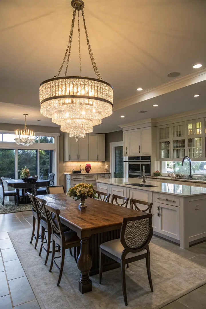 A chandelier can bring a touch of elegance to your kitchen space.