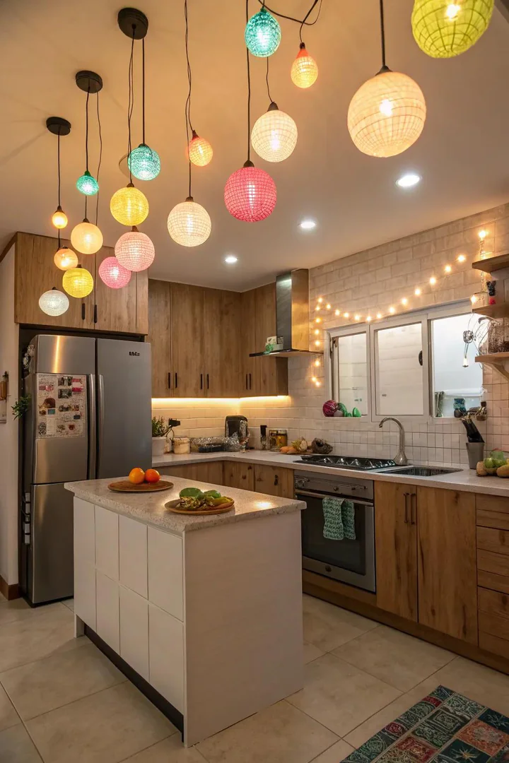 Whimsical lighting designs add a playful touch to your kitchen.