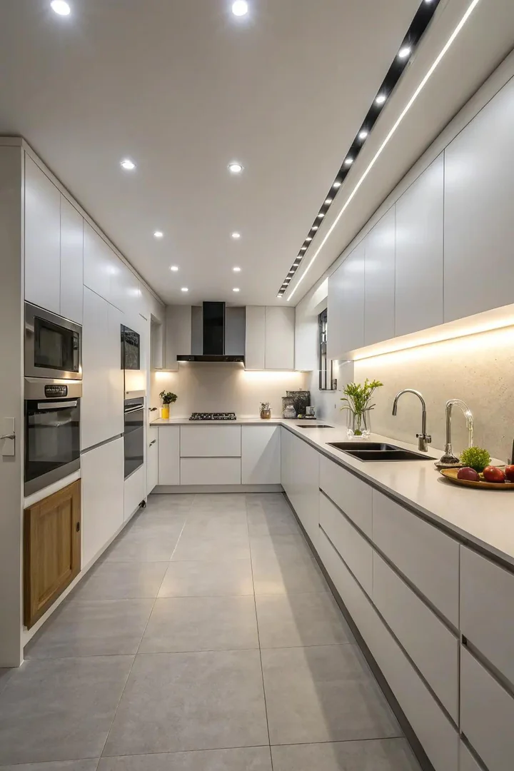 Recessed lighting offers a minimalist and modern touch.