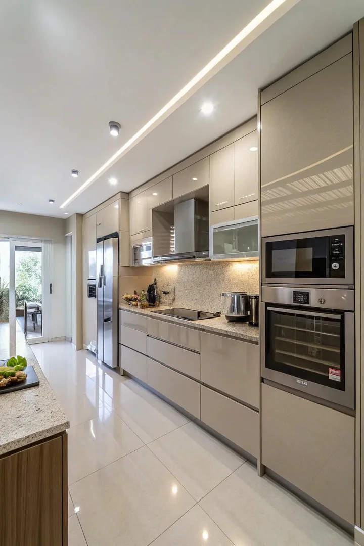 Panel-ready refrigerator and dishwasher matching the surrounding flat-panel cabinetry