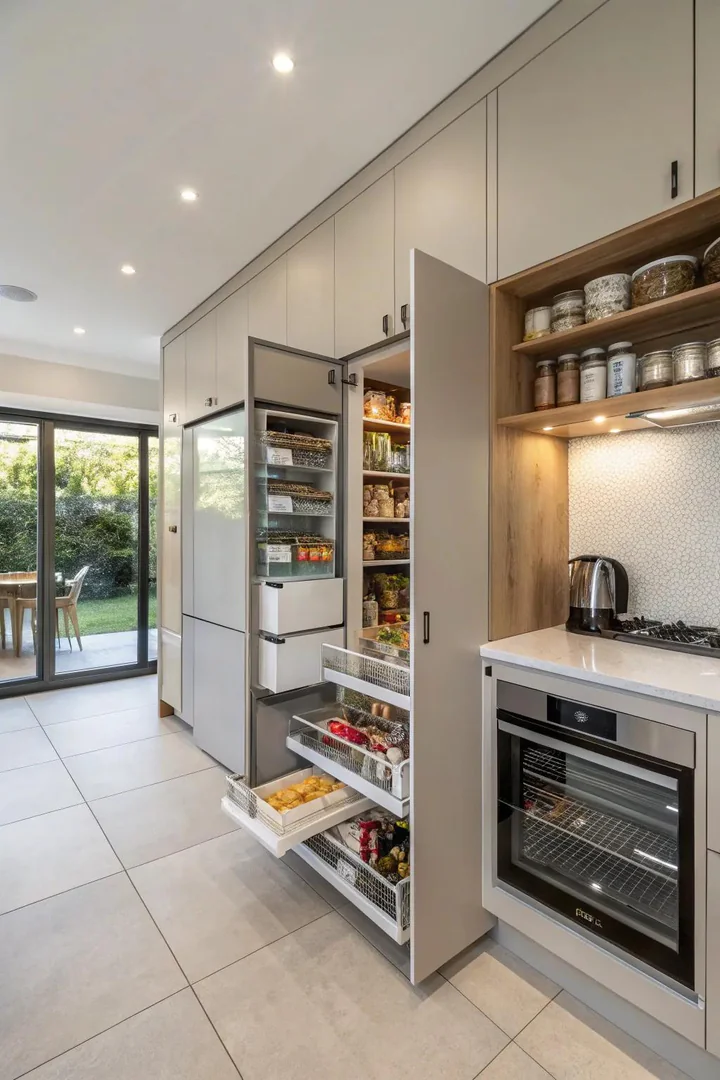 Deep-drawer storage system keeping a modern kitchen organized