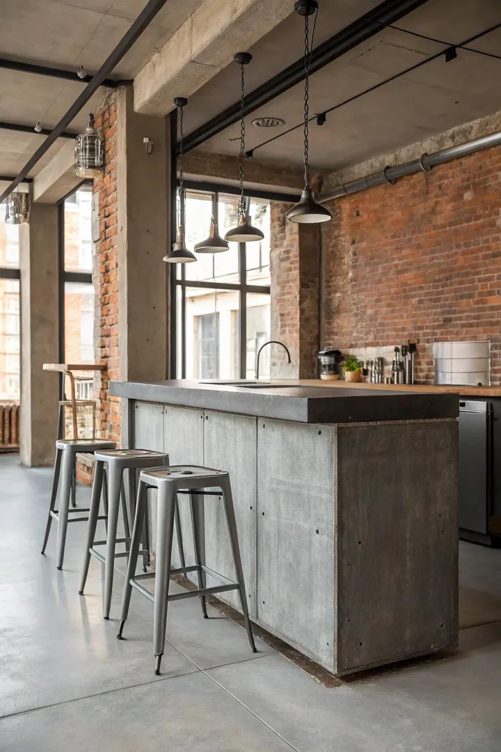An industrial-style peninsula brings a modern, edgy vibe.