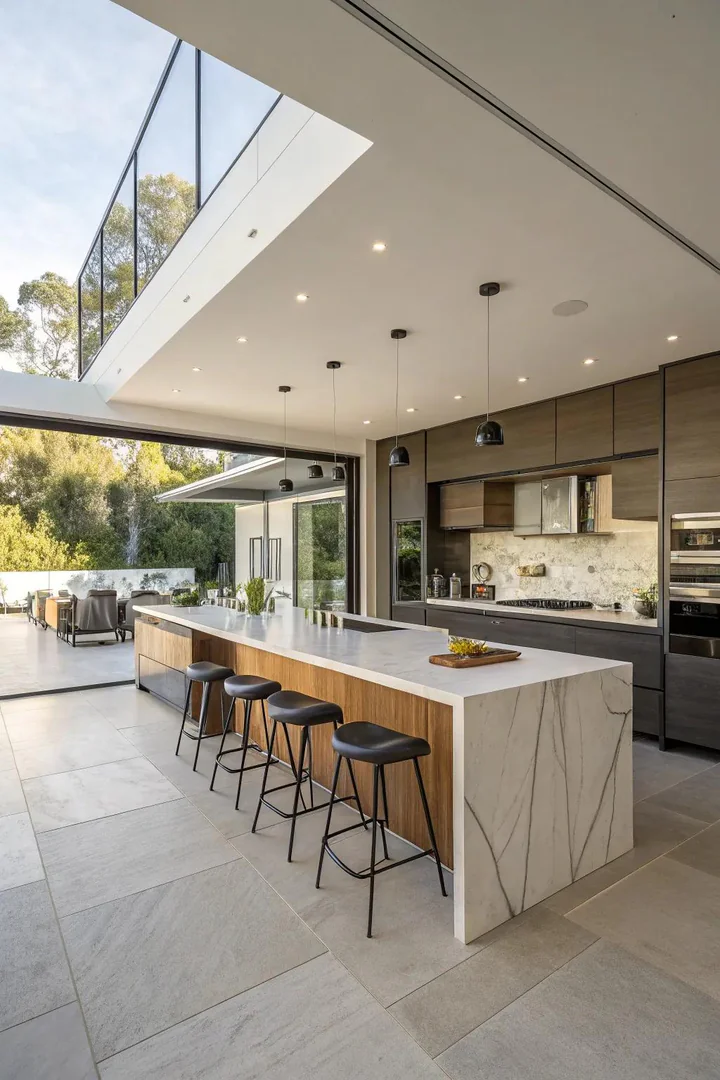 Large multi-functional kitchen island with seating, storage, and a prep sink