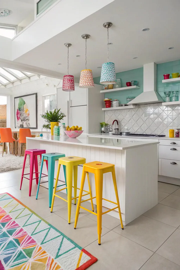 Deep green kitchen island providing a bold color accent in a neutral kitchen
