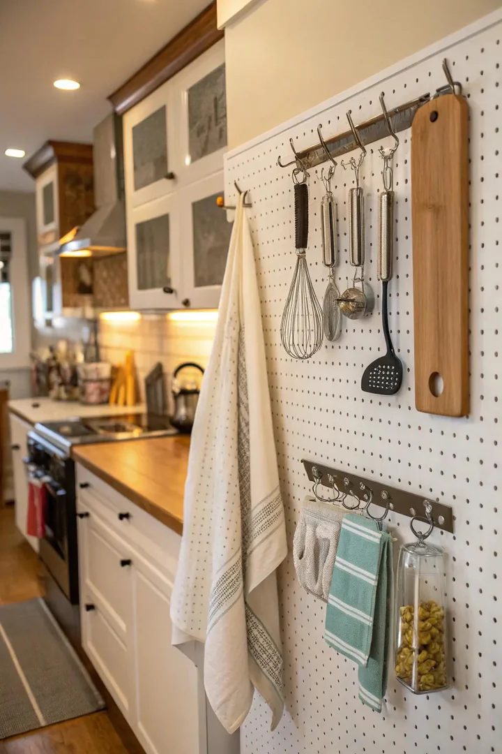 Pegboards offer customizable storage solutions for your kitchen.